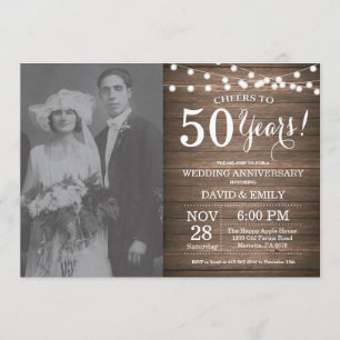 Invitation 50e anniversaire du Mariage Bois rustique