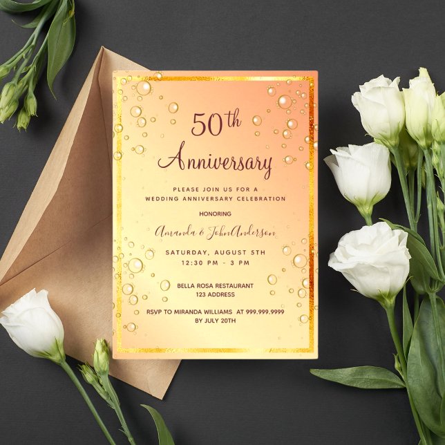 Invitation 50e anniversaire du mariage bulles d'or (Créateur téléchargé)