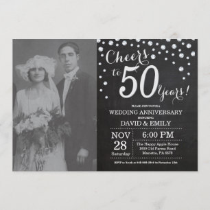 Invitation 50e anniversaire du Mariage Chalkboard Black Silve