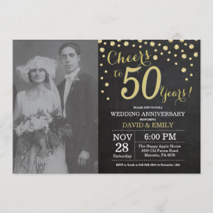 Invitation 50e anniversaire du Mariage Chalkboard noir et or