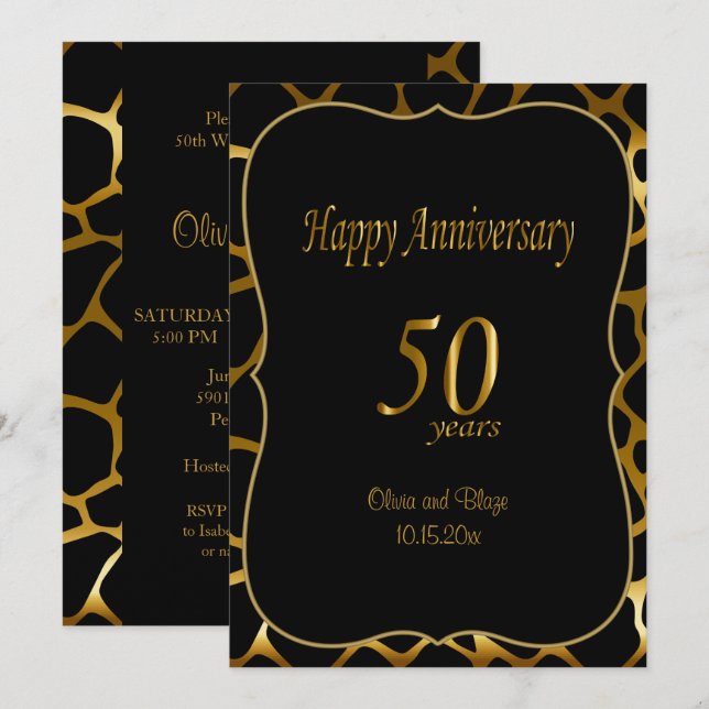 Invitation 50e anniversaire du Mariage d'or| Motif de girafe (Devant / Derrière)