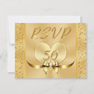 Invitation 50e anniversaire du Mariage d'or RSVP avec menu