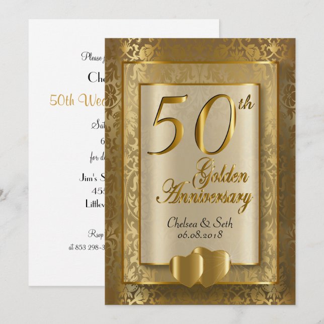 Invitation 50e anniversaire du Mariage d'or| Texte DO-IT-YOUR (Devant / Derrière)