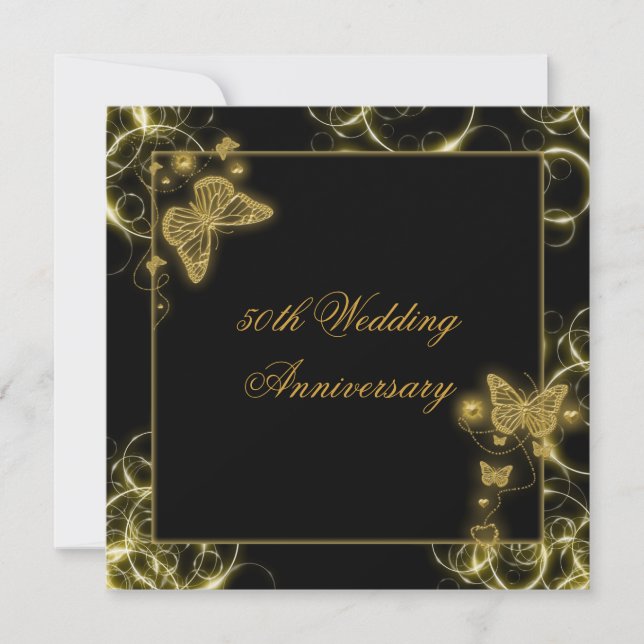 Invitation 50e anniversaire du mariage élégant papillon or (Devant)