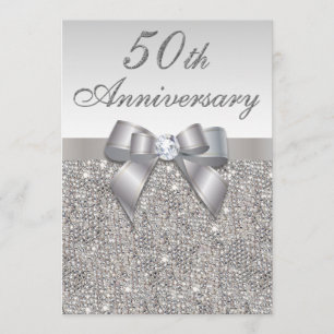 Invitation 50e anniversaire du Mariage Faux Séquins d'argent 