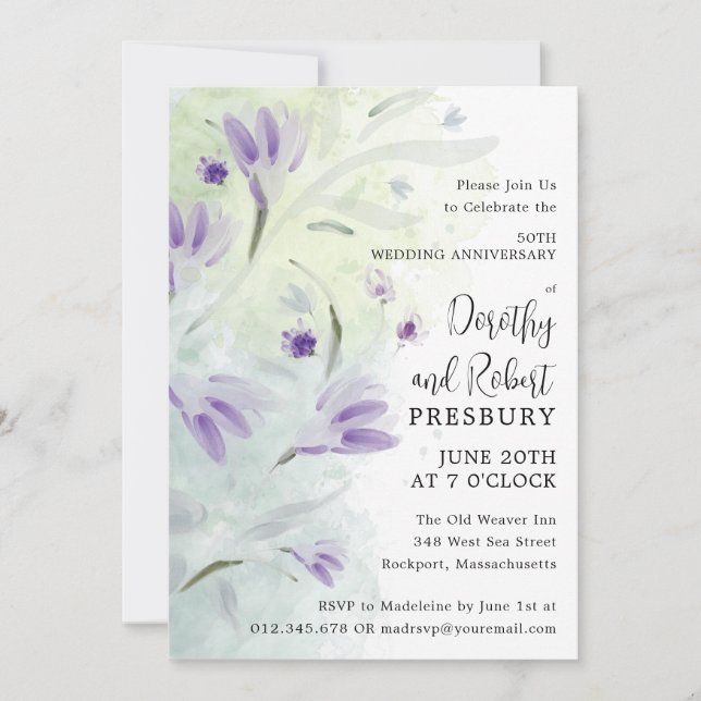 Invitation 50e anniversaire du Mariage Floral pourpre (Devant)