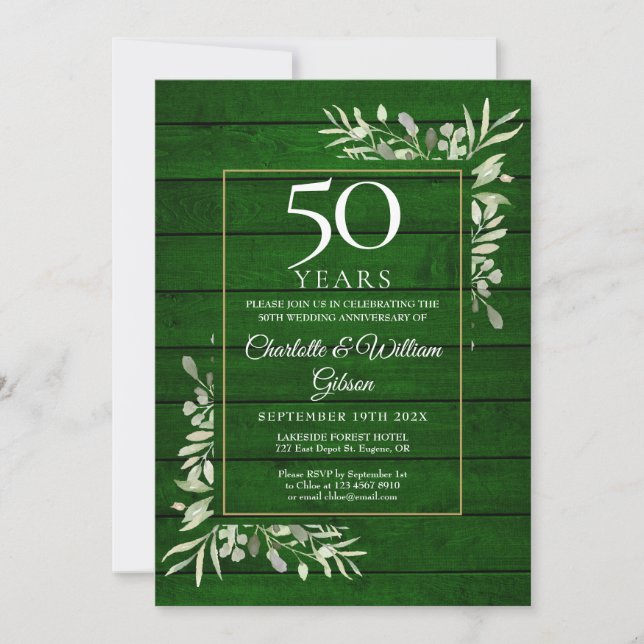 Invitation 50e anniversaire du Mariage Floral Rustic Green Wo (Devant)