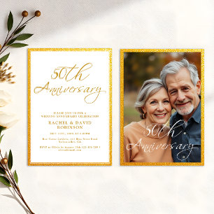 Invitation 50e anniversaire du Mariage Golden Script Photo