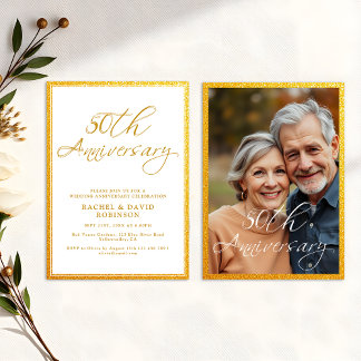 Invitation 50e anniversaire du Mariage Golden Script Photo