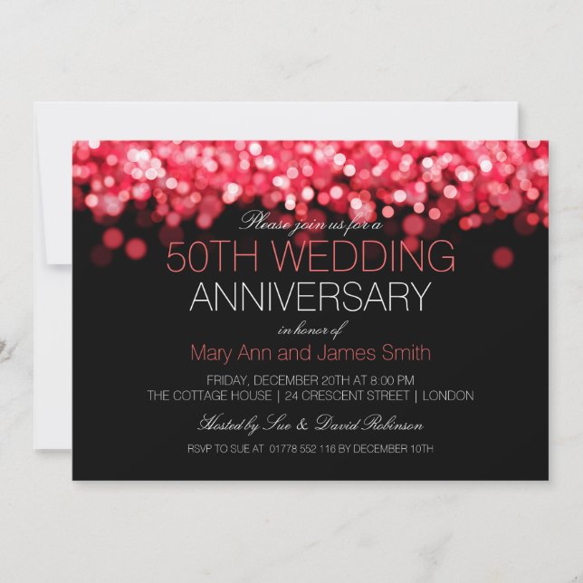 Invitation 50e anniversaire du Mariage Lumières rouges (Devant)