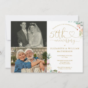 Invitation 50e anniversaire du Mariage Monogramme floral 2 Ph