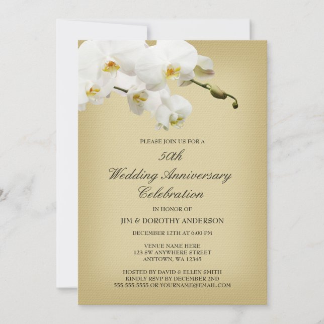 Invitation 50e anniversaire du Mariage Orchidée blanche Vinta (Devant)