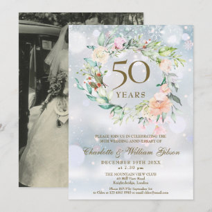 Invitation 50e anniversaire du Mariage Photo Floral hiver