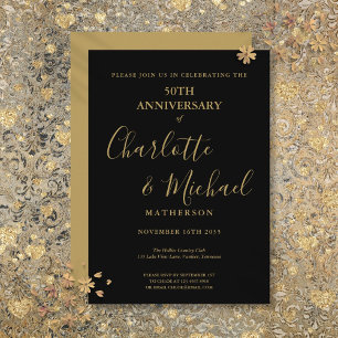 Invitation 50e anniversaire du Mariage Signature d'or noir