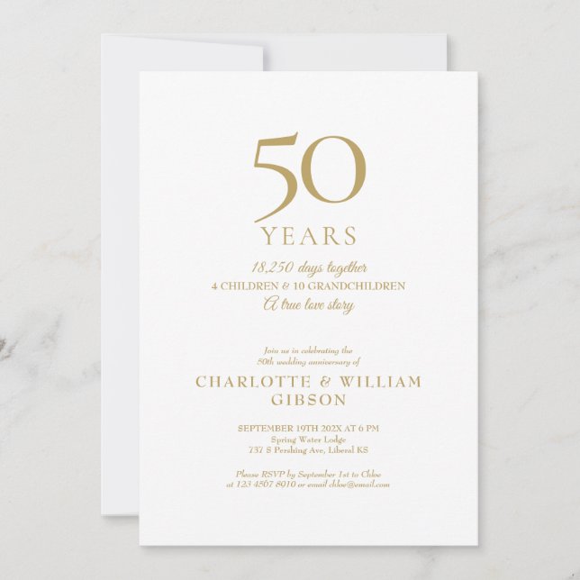 Invitation 50e anniversaire du Mariage Souvenirs Gold Photo (Devant)