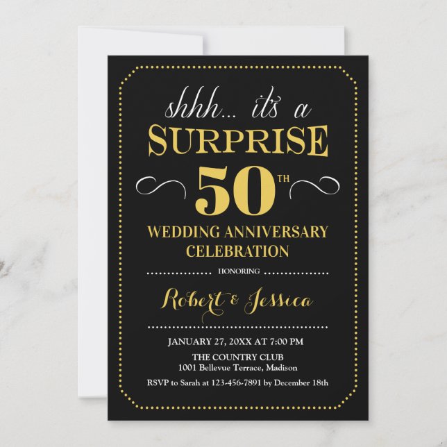 Invitation 50e anniversaire du Mariage surprise - Black Gold (Devant)