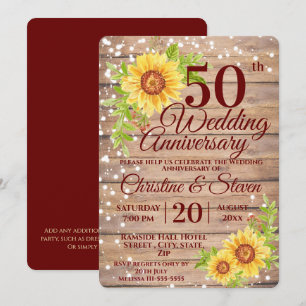Invitation 50e anniversaire du Mariage Tournesol rustique