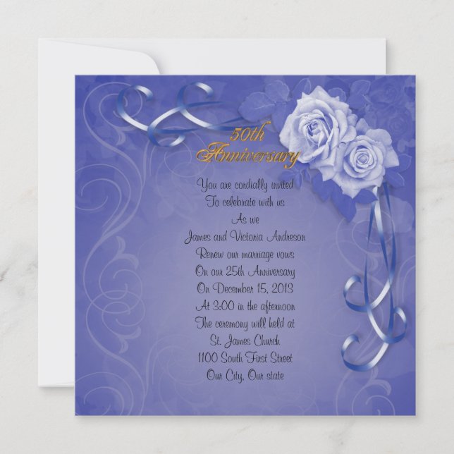 Invitation 50e anniversaire du Mariage vow renouveau rose ble (Devant)
