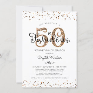 Invitation 50e anniversaire Elégant 50 ET FABULEUX or de cuiv