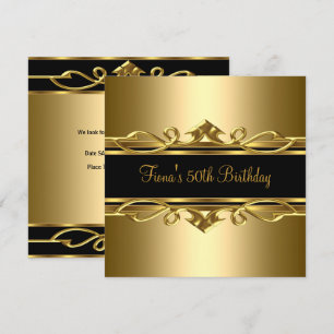 Invitation 50e Anniversaire Elégant Classy Ornate Or Noir 2