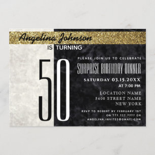 Invitation 50e anniversaire Elegant Gold Black and Marbre bla
