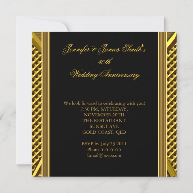 Invitation 50e anniversaire élégant mariage or (Devant)