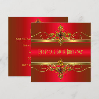 Invitation 50e anniversaire Elegant Rich Velvet Rouge Bijou d