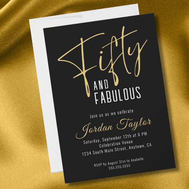 Invitation 50e anniversaire Elegant Script Black & Gold Minim (Créateur téléchargé)