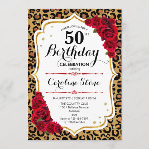Invitation 50e anniversaire - Empreinte de léopard d'or rouge