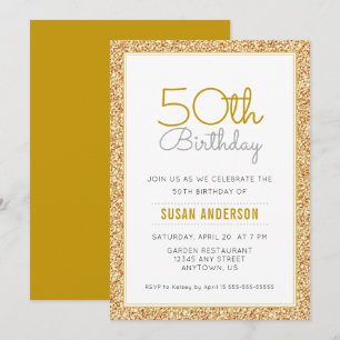 Invitation 50e anniversaire Faux Gold Parties scintillant
