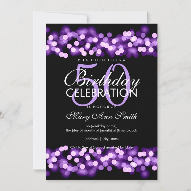 Invitation 50e anniversaire Faux Purple Hollywood Glam (Devant)