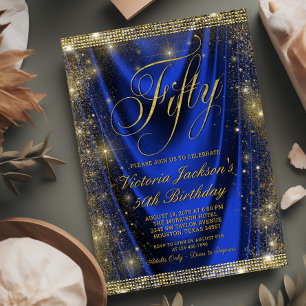 Invitation 50e Anniversaire Femme Bleu Royal Or