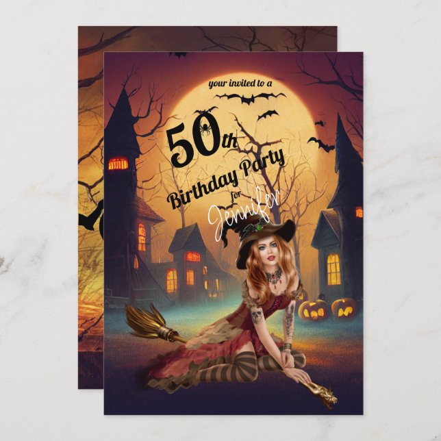 Invitation 50e anniversaire Fête d'Halloween Éffrayant (Devant / Derrière)