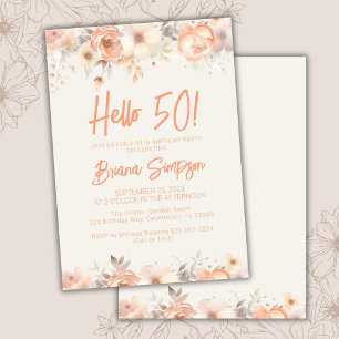 Invitation 50e anniversaire fête Peach Ivory Floral