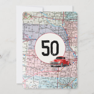 Invitation 50e Anniversaire Fête Rouge Retro Camion