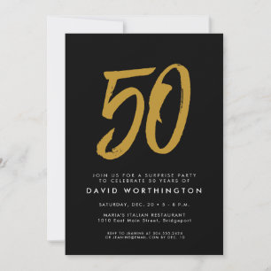 Invitation 50e anniversaire fête surprise en or noir