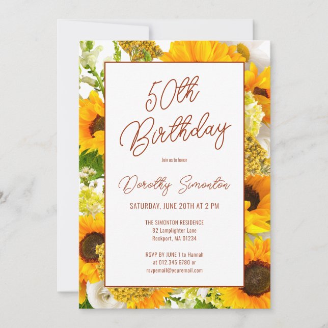 Invitation 50e anniversaire Fleur de soleil moderne Floral (Devant)