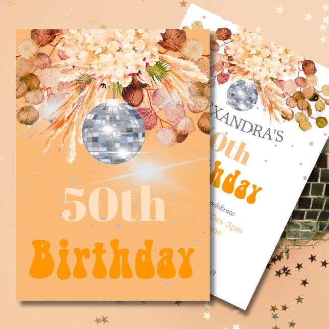 Invitation 50E Anniversaire Floral Orange Disco Ball (Créateur téléchargé)