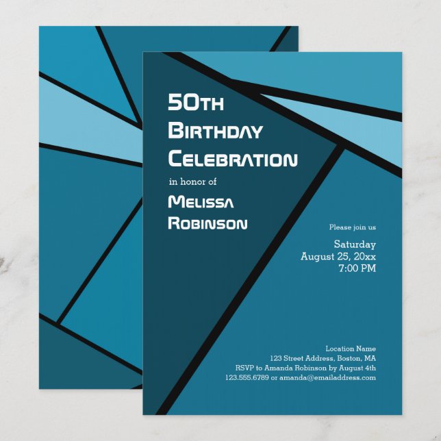 Invitation 50e anniversaire Formes géométriques Turquoises mo (Devant / Derrière)