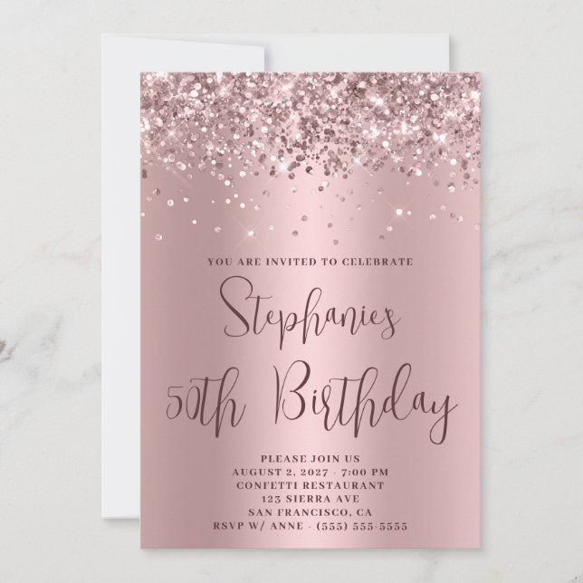 Invitation 50e anniversaire Glittery Rose Rose Gold (Devant)