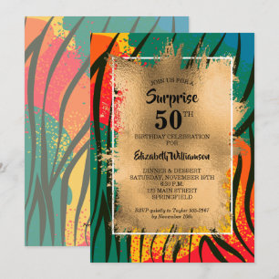 Invitation 50e anniversaire Gold Colorful Zebra