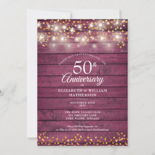 Invitation 50e Anniversaire Gold Hearts Éclairages à cordes R