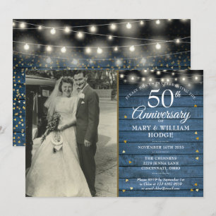 Invitation 50e Anniversaire Gold Hearts Rustique Mariage Phot