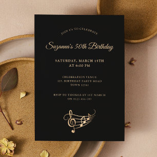 Invitation 50e anniversaire Gold Music Notes Élégant