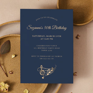Invitation 50e anniversaire Gold Music Notes Élégant