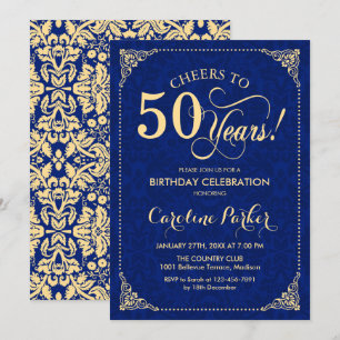 Invitation 50e anniversaire - Gold Navy Damask