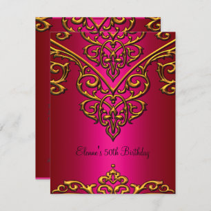 Invitation 50e Anniversaire Gold Overlay sur Rich Pink