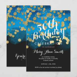 Invitation 50e anniversaire Gold Parties scintillant Blue Wat