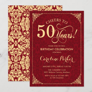 Invitation 50e anniversaire - Gold Red Damask