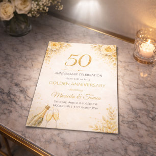 Invitation 50e anniversaire Golden Floral